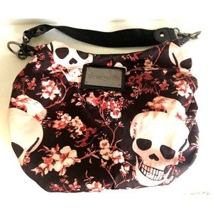 Betsey Johnson Betseyville Skulls & Pink Cherry Blossoms Hobo Bag Handbag Studs